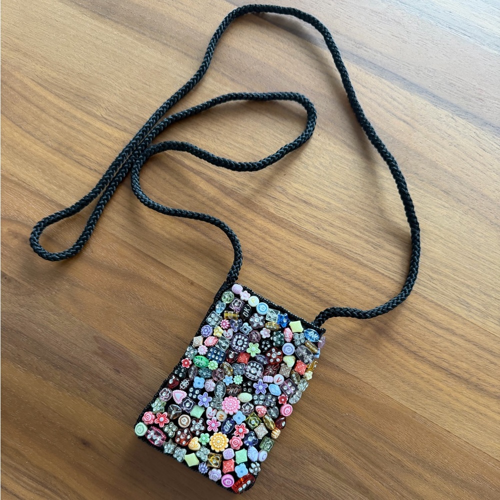 Colorful Beaded Mini Crossbody Bag. Unique and fun. Adds colour to outfit.